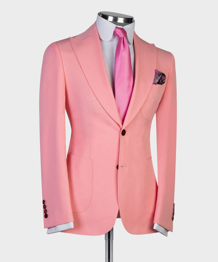 Koscy Three-Piece Pink Wedding Suit for Groom with Peaked Lapel