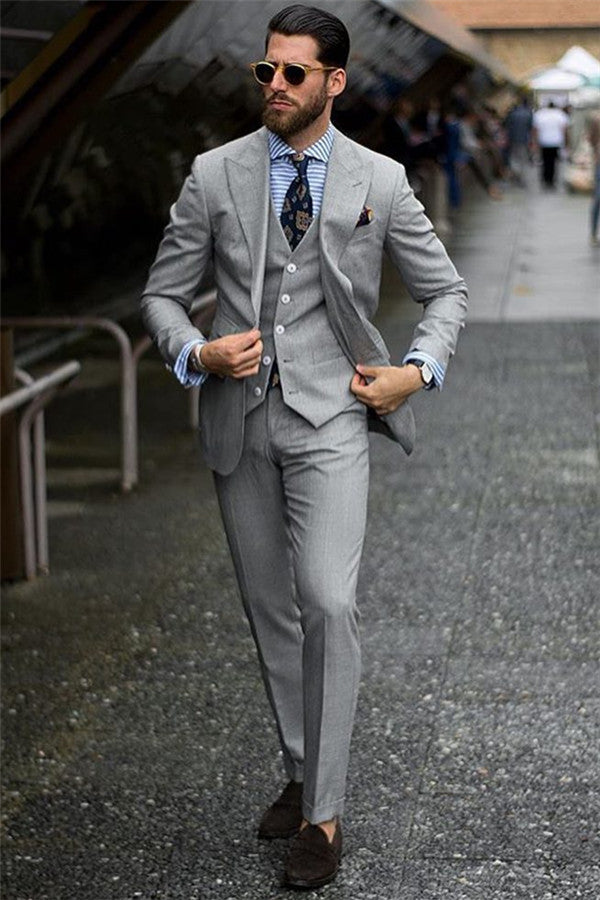 Koscy Classic Grey Suits for Prom, Three Pieces Groom Suit on Sale