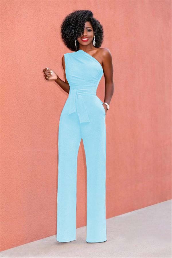 Koscy Concise Black One-Shoulder Daily Women's Jump Suit