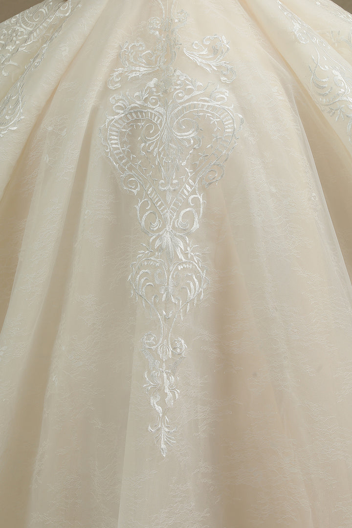 Bmbride Short Sleeve Garden Bridal Gown Sweetheart Luxury Wedding Dresses with Sweep Train