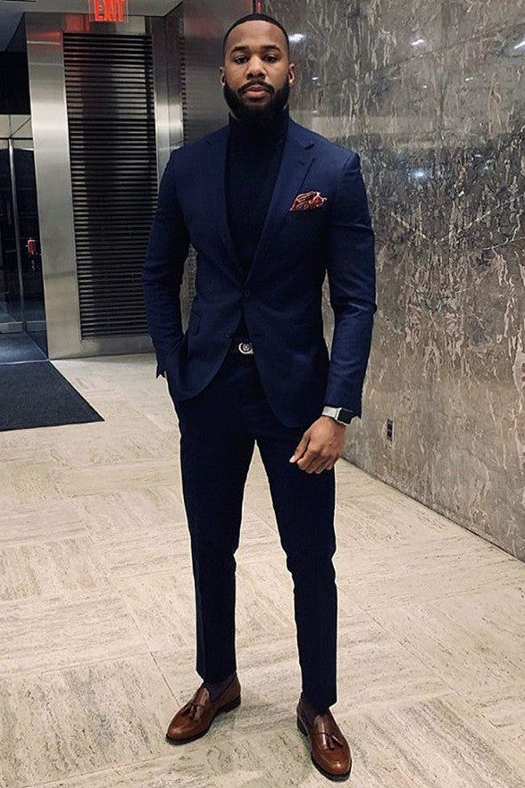 Koscy Dark Navy Ring Bearer Outfit with Notched Lapel and Black Pants