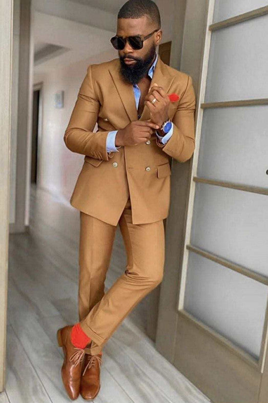 Koscy Fashionable Best-Fit Double-Breasted Suit with Peaked Lapel for Wedding Party