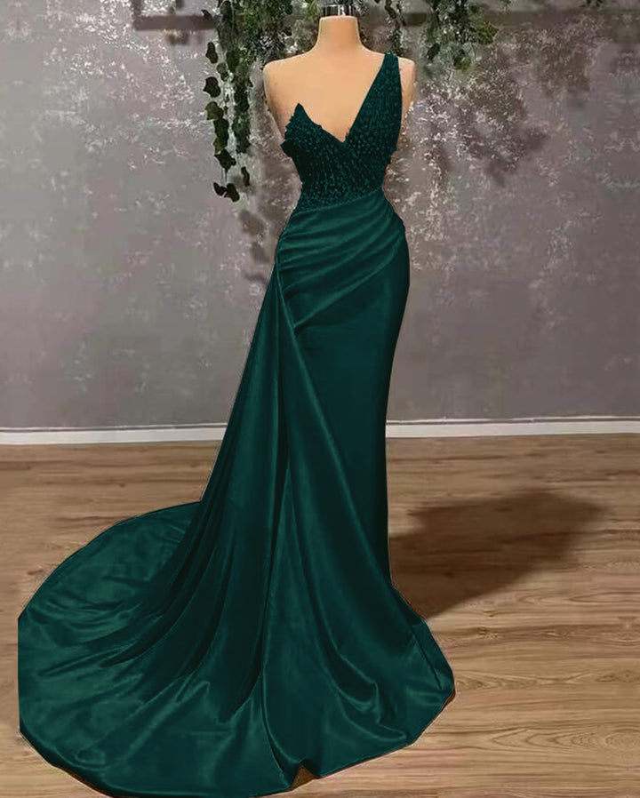 Elegant Ivory One-Shoulder Applique Mermaid Prom Dress with Ruffles