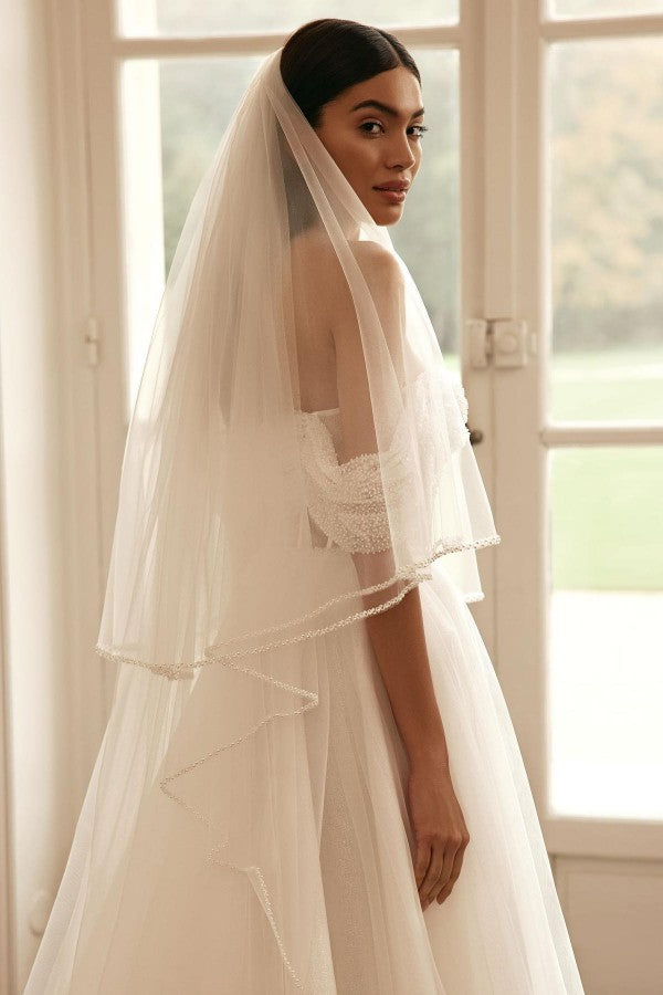 Bmbride Long A-line Off the Shoulder Wedding Dresses with Sleeves Featuring Glitter