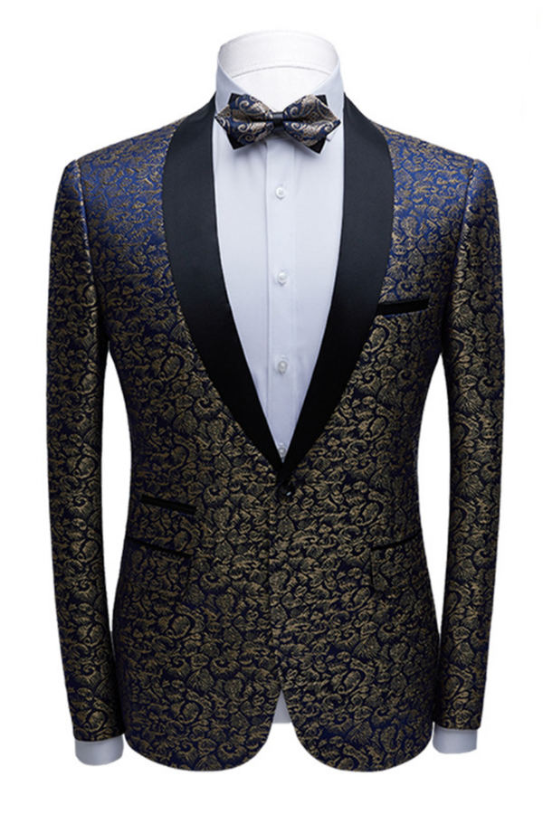 Koscy Chic Jacquard Tuxedo with Black Shawl Lapel for Weddings