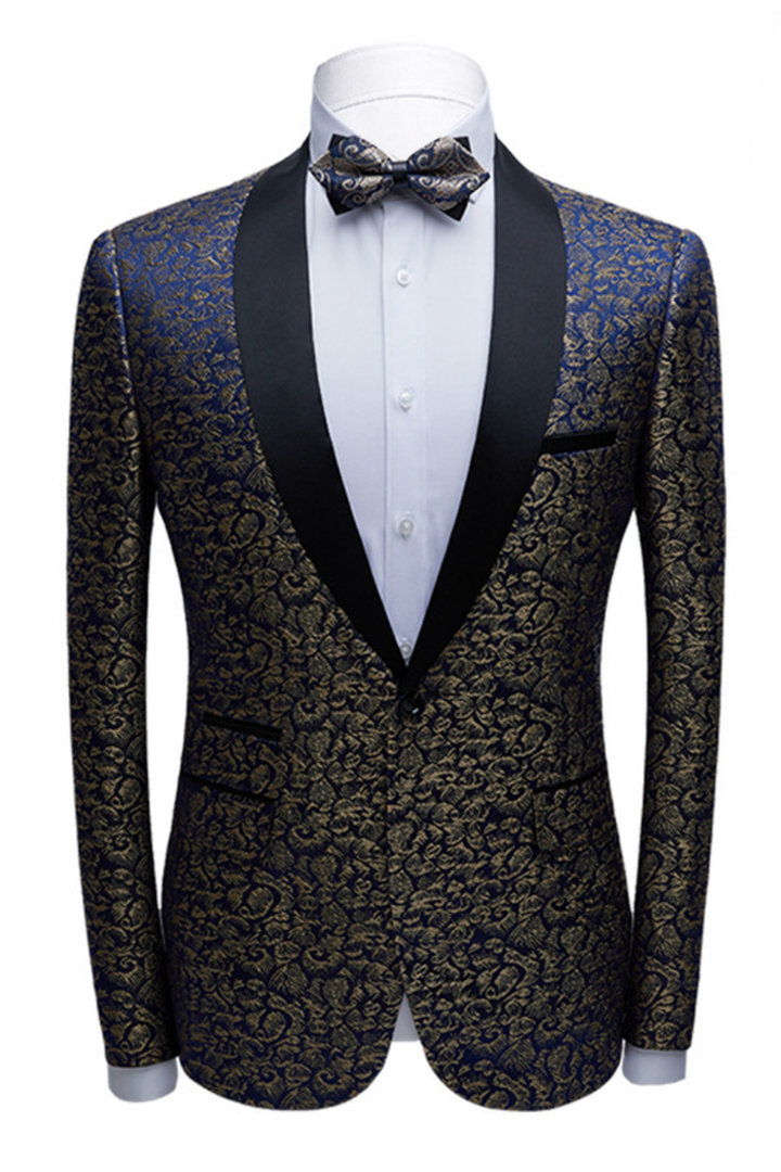 Koscy Chic Jacquard Tuxedo with Black Shawl Lapel for Weddings