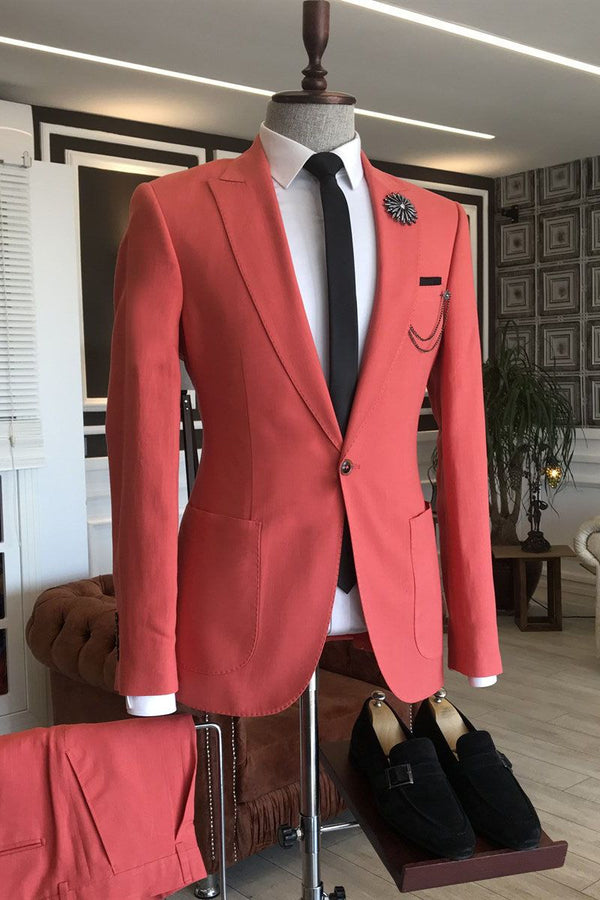 Koscy Simple Red Blazer Prom Suit with Peaked Lapel and Two Flaps