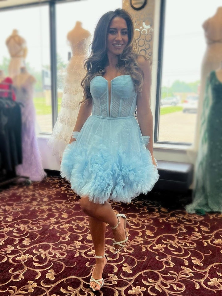 Koscy A-Line V Neck Short Tulle Homecoming Dress