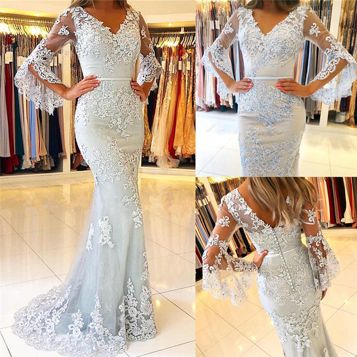 Long Mermaid Prom Dress with Half Sleeves