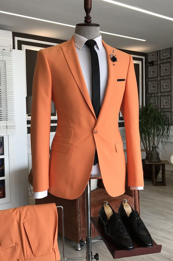 Koscy Shining Orange Three-Flap Homecoming Suit with Peaked Lapel for Men