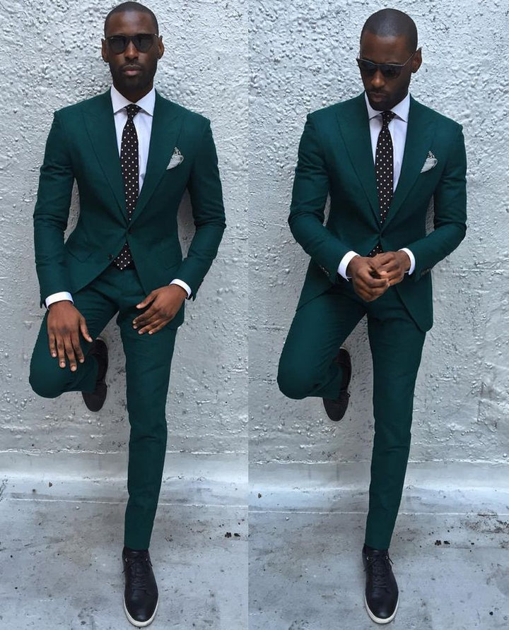 Koscy Classic Dark Green Peaked Lapel Formal Dinner Suit for Men