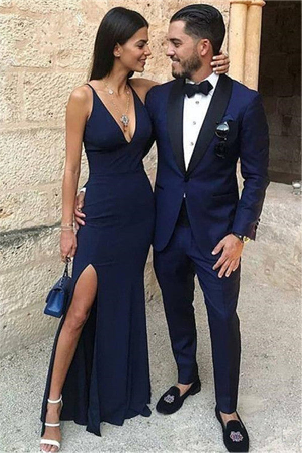 Koscy Fashion Dark Blue Two-Piece Blazer for Groom with Lapel One Button New