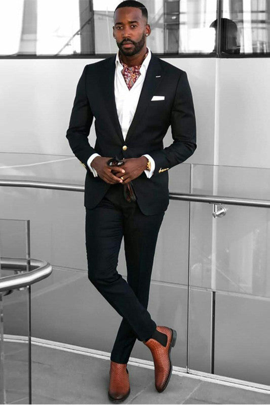 Koscy Handsome Best-Fit Black Prince Suit with Peaked Lapel for Groom