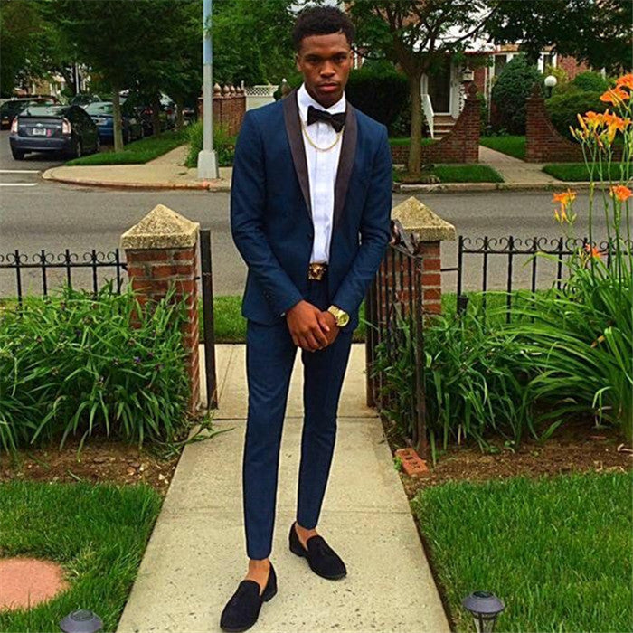 Koscy Navy Blue Casual Two-Piece Party Suit for Men on Sale