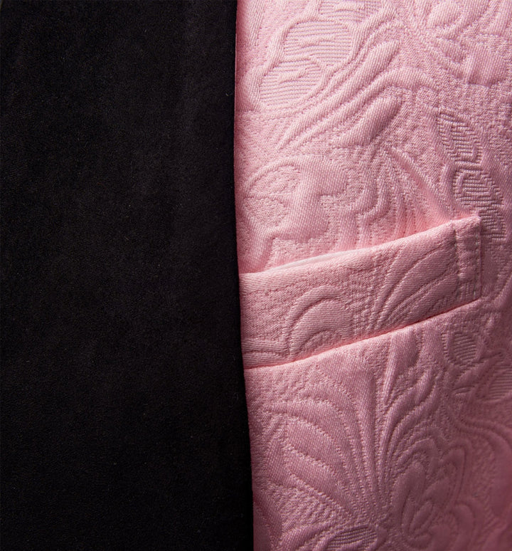 Koscy Black Lapel Wedding Suit - 3 Piece with Pink Jacquard for Men