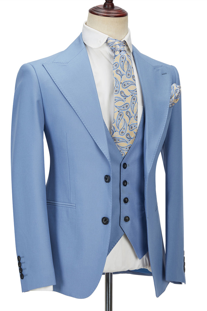 Koscy Gorgeous Blue Three-Piece Homecoming Suit with Peak Lapel