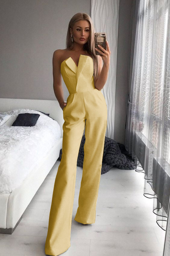 Koscy Gorgeous Strapless White Jump Suit