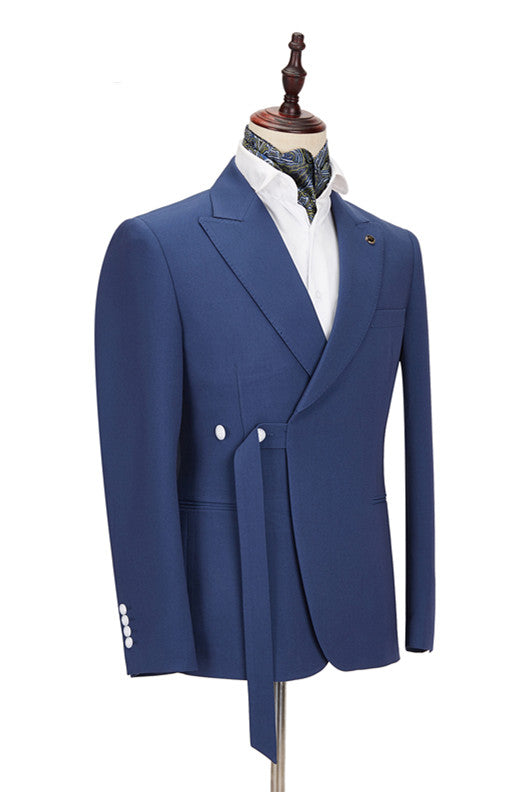 Koscy Stylish Dark Blue Groomsmen Outfit with Peaked Lapel