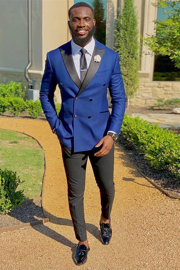Koscy Peaked Lapel Royal Blue Formal Dinner Prom Suit Double Breasted