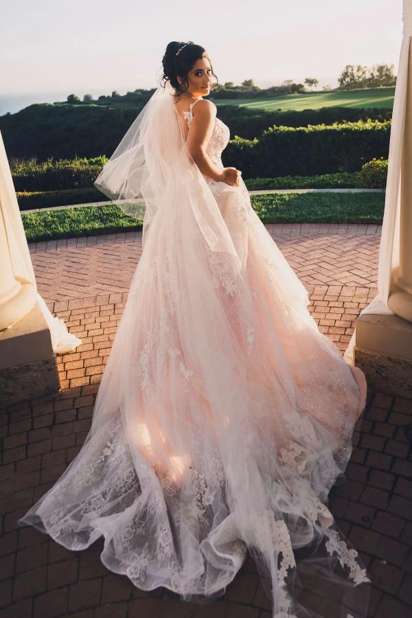 Bmbride Romantic A-line Sweetheart Tulle Floral Lace Wedding Dress