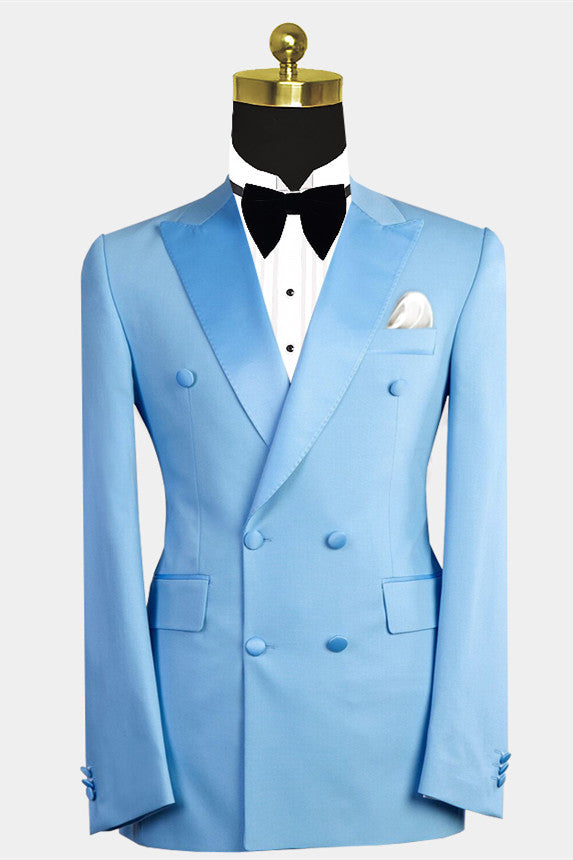 Koscy Blue Double-Breasted Peaked Lapel Wedding Suit for Men’s Parties