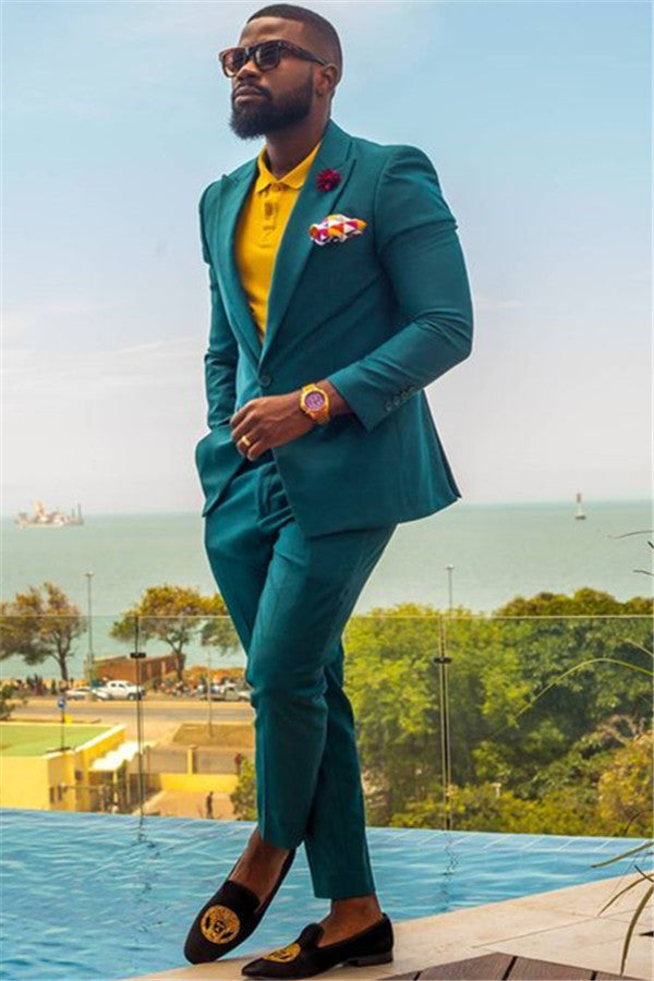 Koscy Fashion Peaked Lapel Dark Green Homecoming Suit, 2 Pieces with One Button