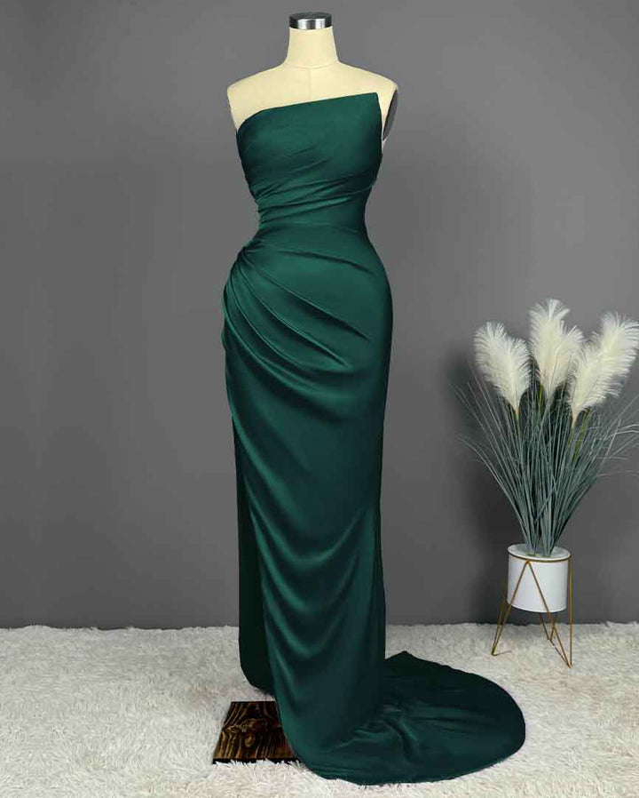 Okdais Prom Dress - Blue Sleeveless Charmeuse with High Slit Pleated
