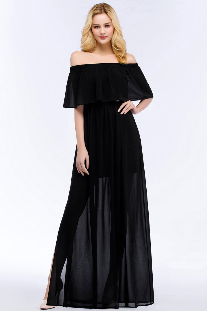 affordable black bridesmaid dresses BMbridal Off-the-shoulder Long Chiffon Dress Online Trouser Waist:38 ussync080925 Baby Shower Outfit Ideas Zipper Season