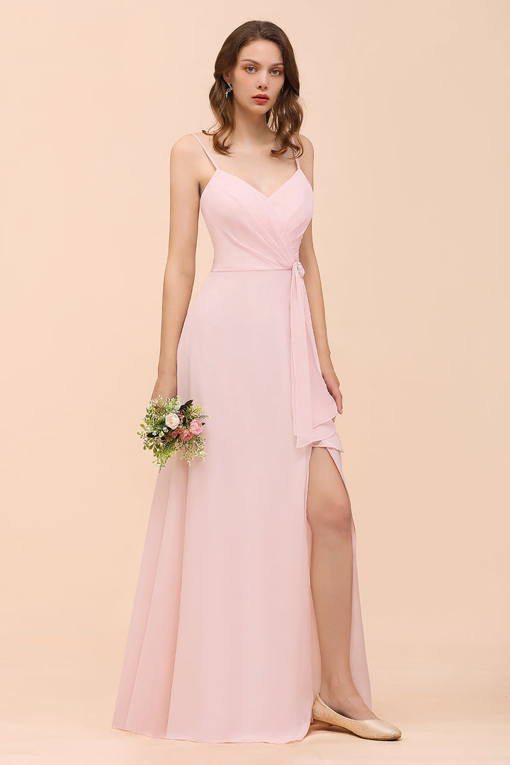 pink spaghetti strap ruffle dress Alianna Pink A-Line Spaghetti Straps Tiered Tulle Prom Dress Pink / 4