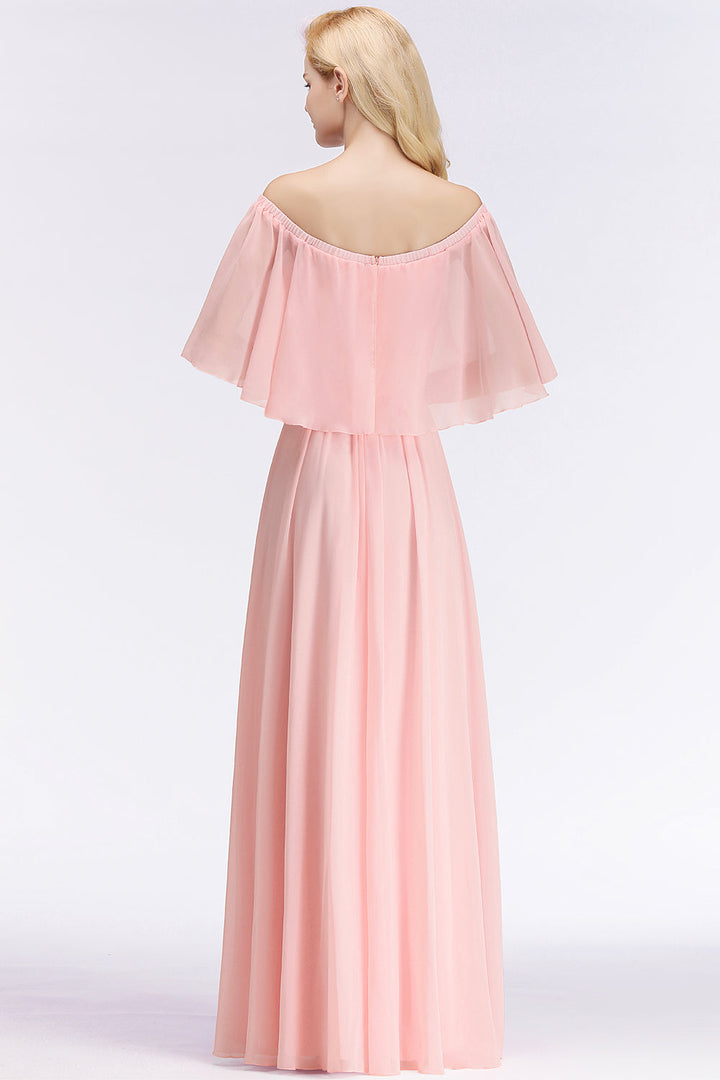 BMbridal Affordable Flounced Crinkle Halter Bridesmaid Dresses Modest Pink Chiffon Wedding Party Dress