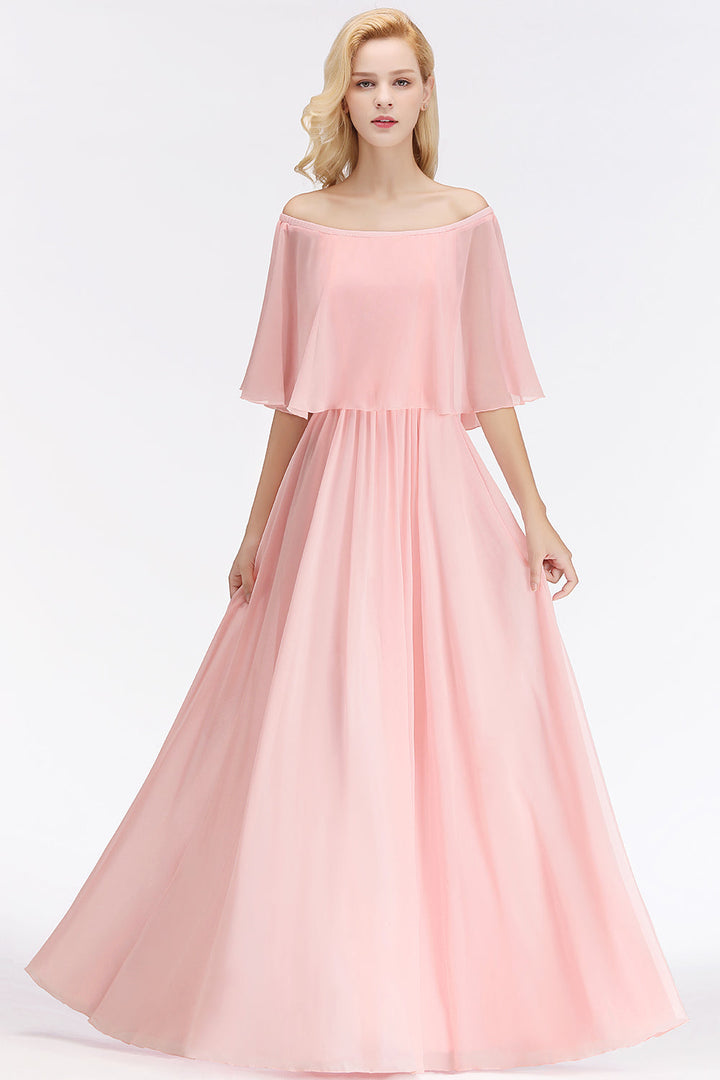 BMbridal Affordable Flounced Crinkle Halter Bridesmaid Dresses Modest Pink Chiffon Wedding Party Dress