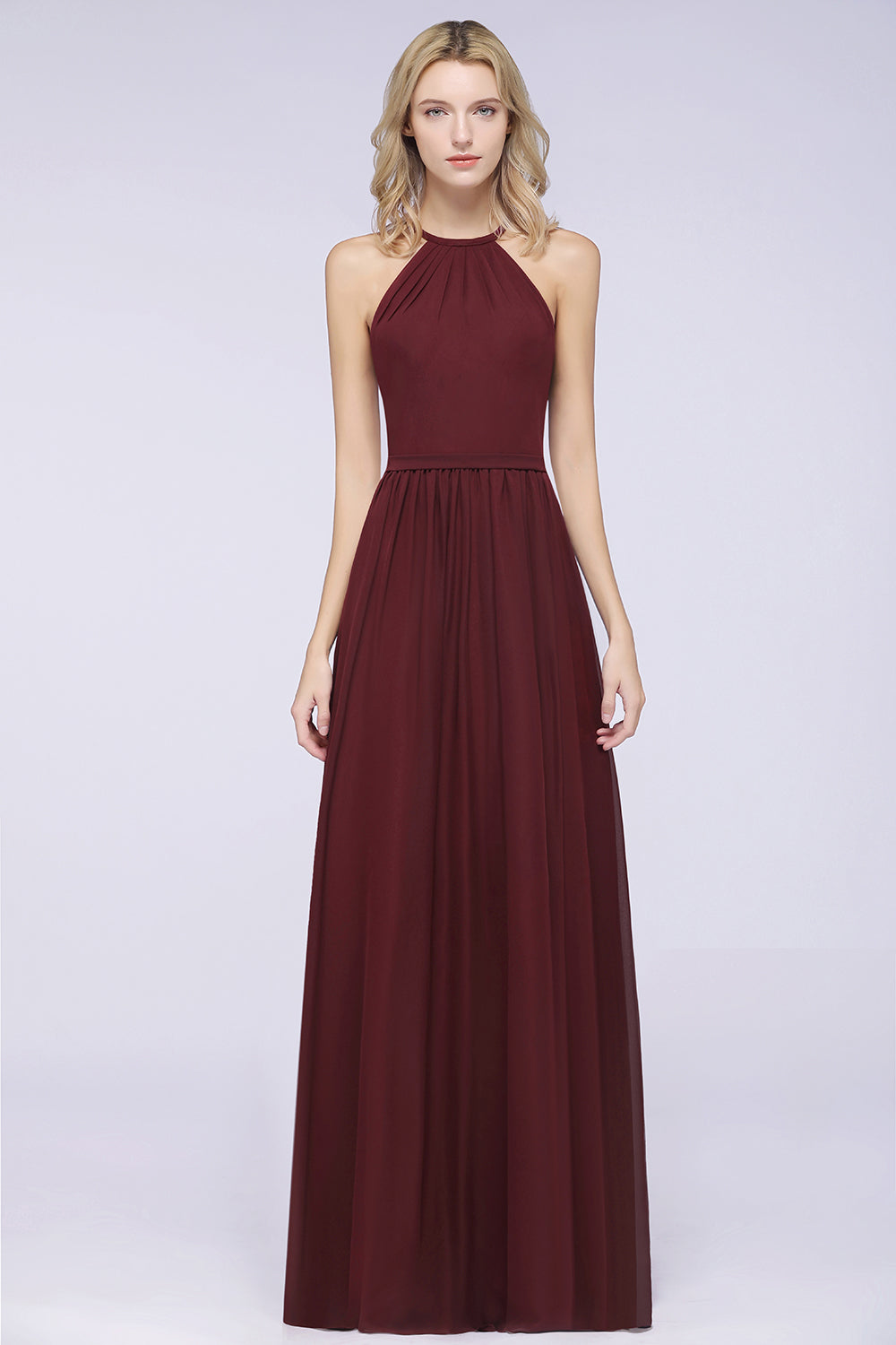 burgundy halter bridesmaid dress Burgundy Halter A-Line Velvet Bridesmaid Dress  FancyVestido