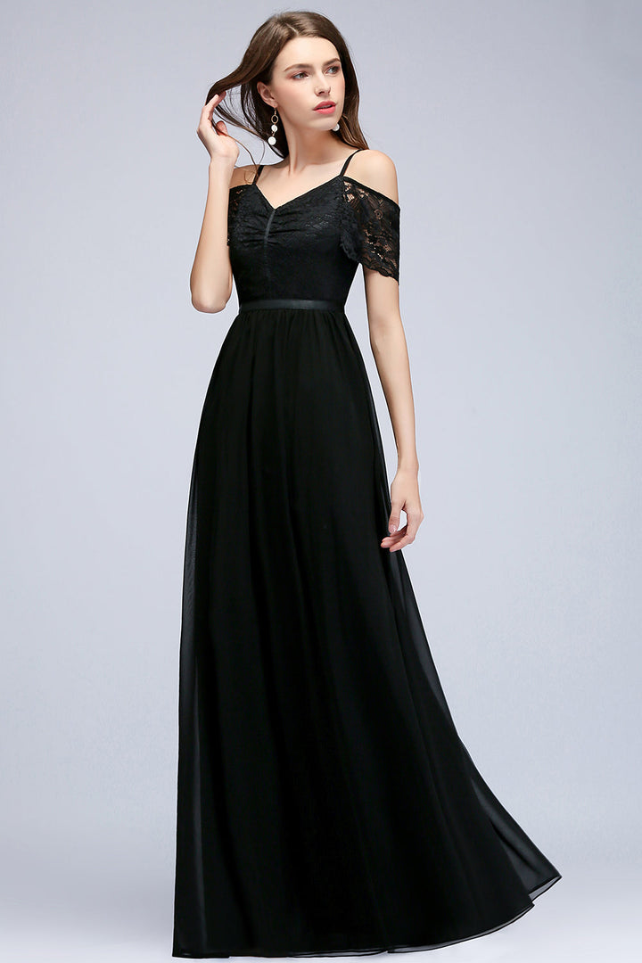 BMbridal Affordable Off-the-shoulder Black Lace Bridesmaid Dress Online