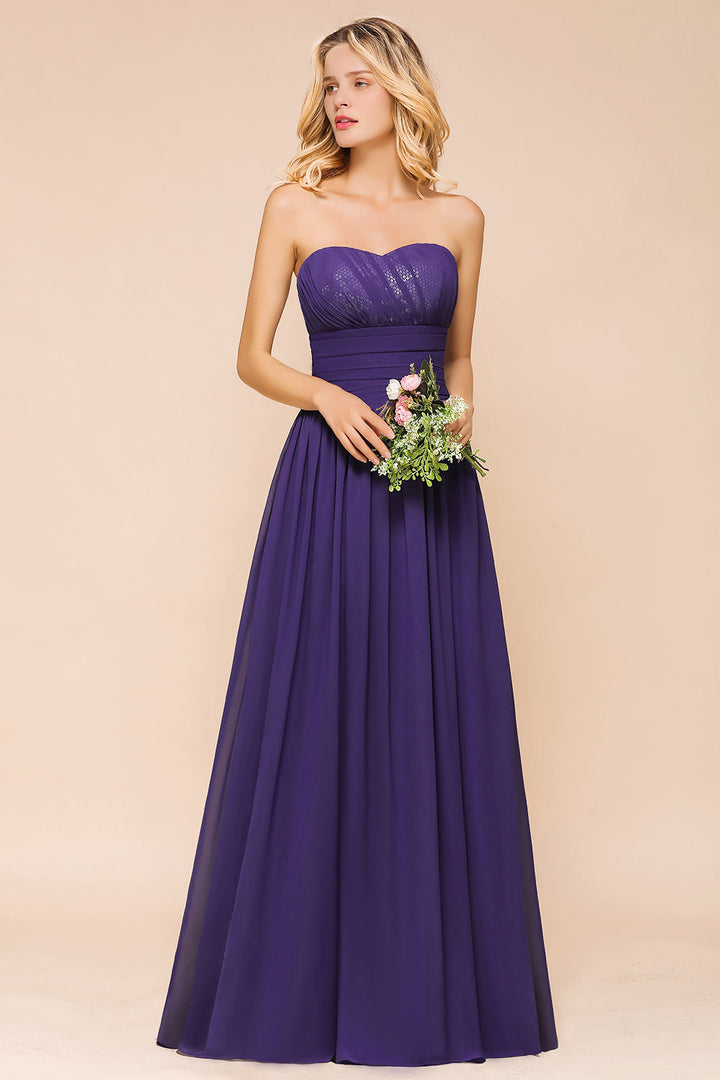Affordable Sweetheart Sequins Regency Bridesmaid Dresses with Pleats