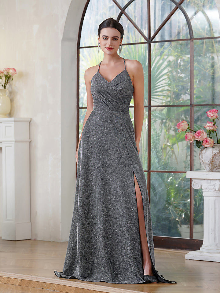 Amazing A-Line Polyester Lurex Fabric V-Neck Sleeveless Darkbrown Prom Amazing A-Line Polyester Lurex Fabric V-Neck Sleeveless Darkbrown Prom