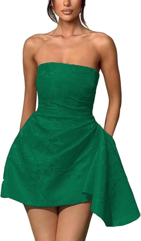 Amazing Ruched Satin Short Prom Dress Strapless Homecoming Dress with