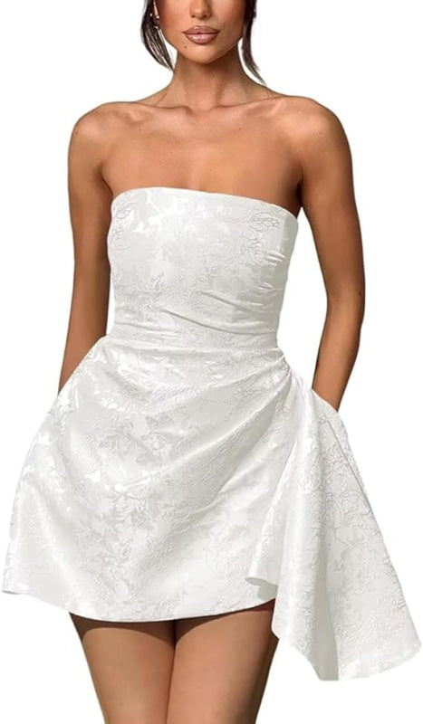 strapless mini hoco dress Amazing Ruched Satin Short Prom Dress Strapless Homecoming Dress with