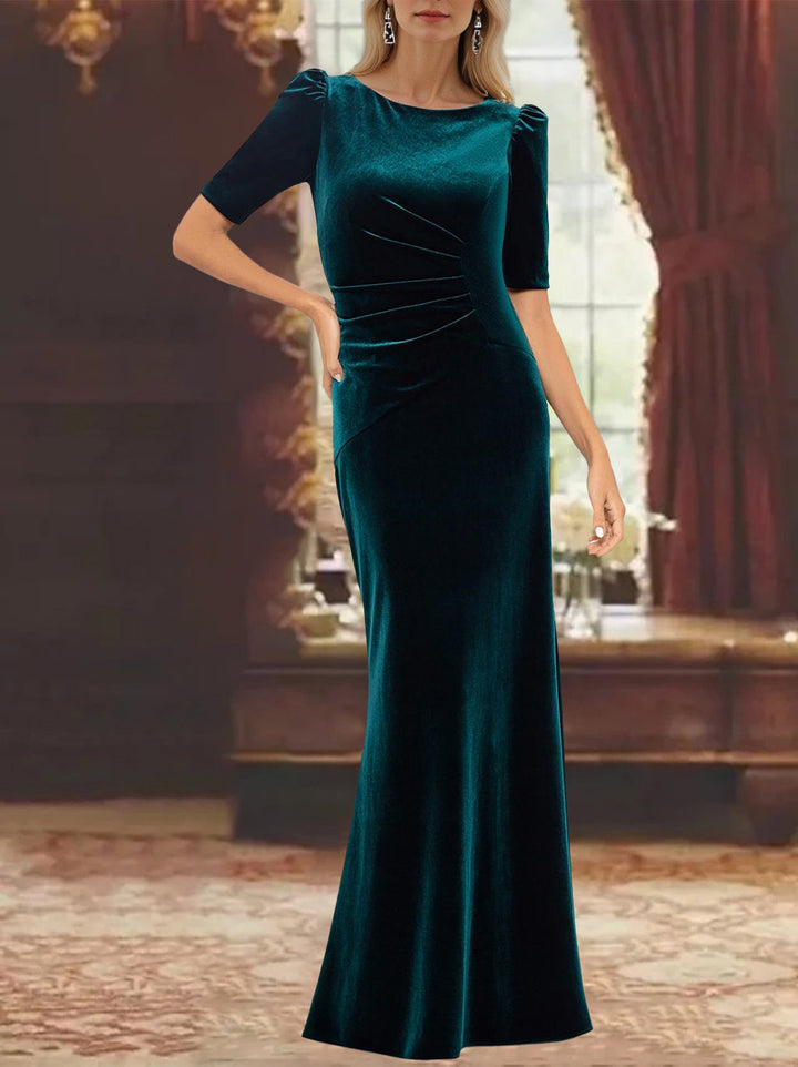 Ankle-Length A-Line Princess Scoop Neck Mother of the Bride Dress with Half Sleeves and Ruffles Ankle-Length A-Line Princess Scoop Neck Mother of the Bride Dress with Half Sleeves and Ruffles