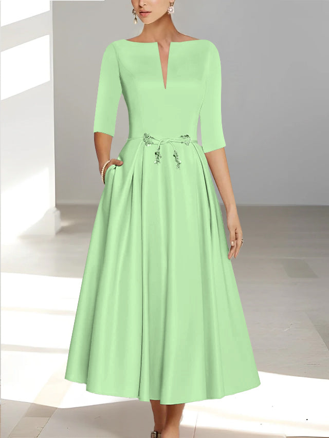 ankle length mother of the groom dresses Ankle-Length Bride A-Line Dress with Half Sleeves and Pockets Size:US 20Plus / UK 24 / EU 50 White Bachelorette Party Outfits These ankle Sleeve Length:SLEEVELESS
