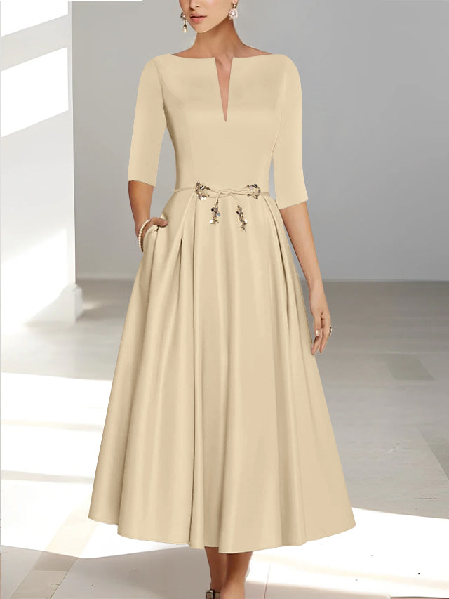 mother of the groom ankle length dresses Ankle-Length Bride A-Line Dress with Half Sleeves and Pockets mother of the groom Size:4-6 years Rust Red Velvet Backless ميكا