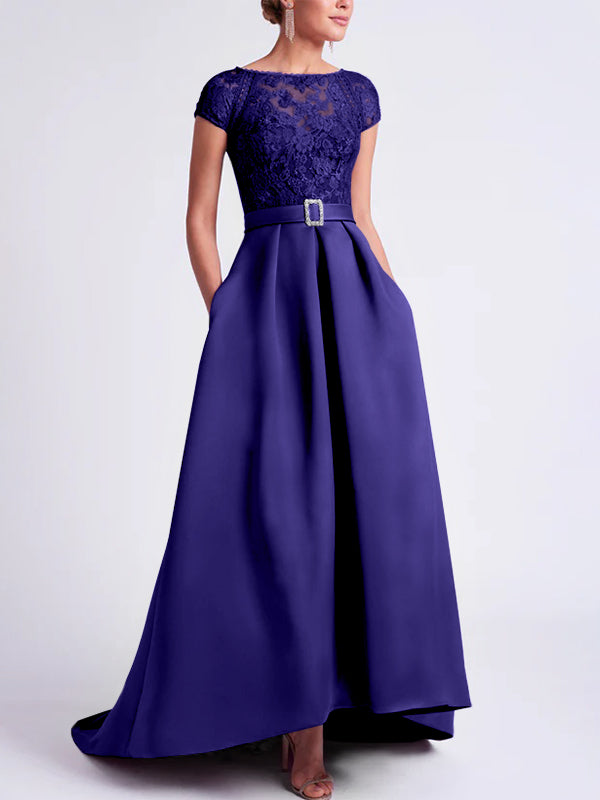 a-line scoop neck asymmetrical satin evening dress Mother of the Bride with and Short Sleeves Size:US Size 16 Featuring a sculptural asymmetrical GOLD-DRESS Backless Body Shaper For