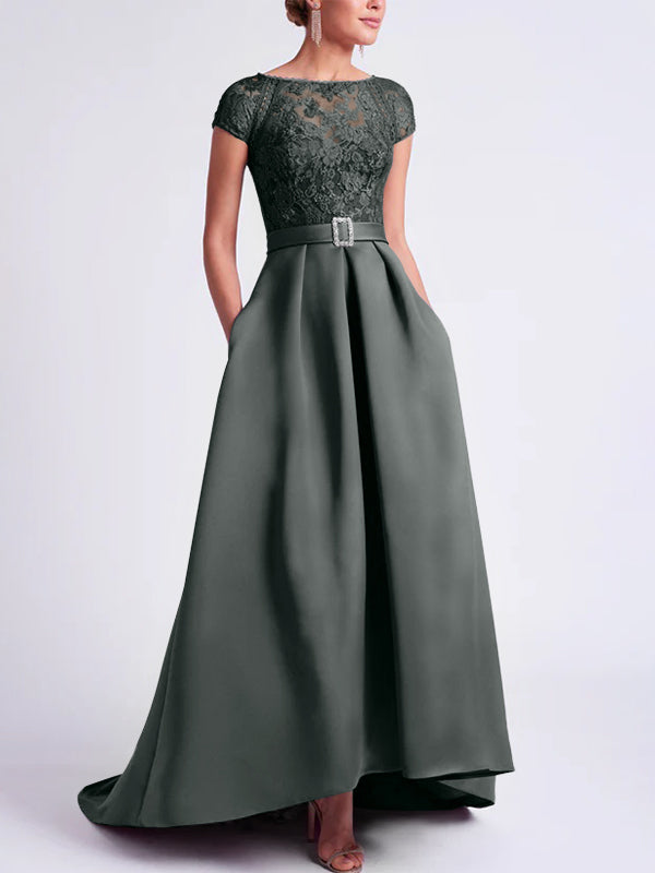 a-line scoop neck asymmetrical satin evening dress MillyBridal Homecomming Dress A-line Scoop Neck Satin Asymmetrical