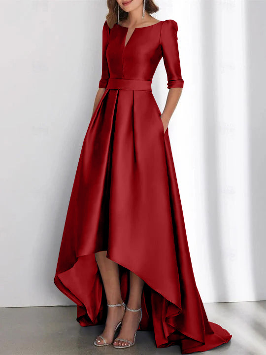 Asymmetrical A-Line Princess Mother of the Bride Dresses with Half Sleeves  and Pockets