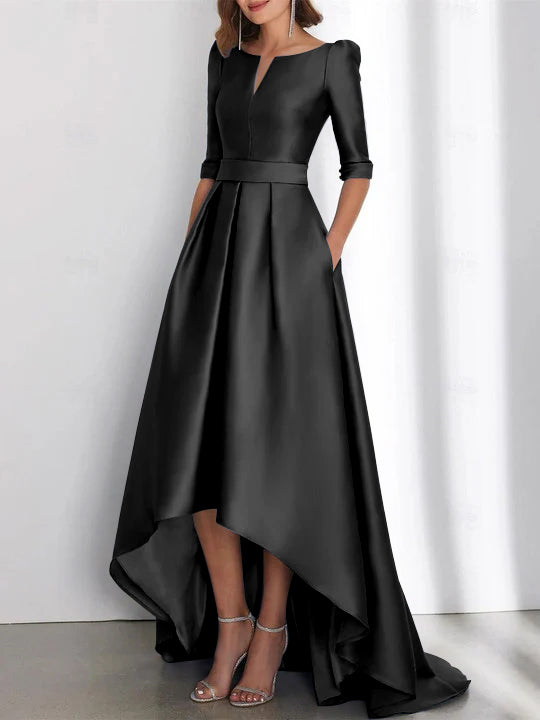 asymmetrical dresses for mother of the bride Missacc Black Mother Of The Bride Dresses Sheath/Column Asymmetrical Sleeveless Floor-Length Elastic Satin Mother Of The Bride Dresses
