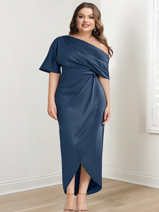 Asymmetrical One-Shoulder Ruffled Plus Size Mother of the Bride Sheath Dress Asymmetrical One-Shoulder Ruffled Plus Size Mother of the Bride Sheath Dress