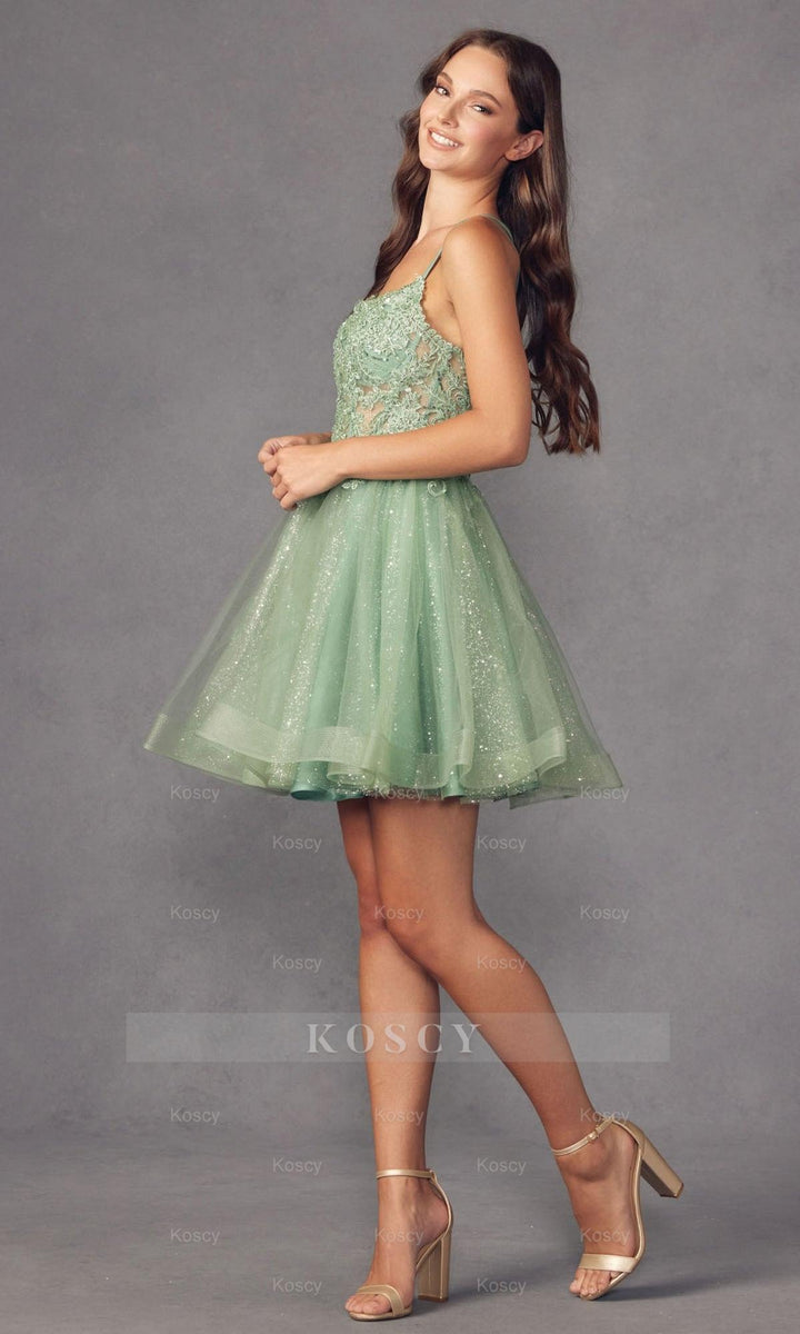 Attractive Champagne Spaghetti Strap Applique Knee Length Formal Dress Attractive Champagne Spaghetti Strap Applique Knee Length Formal Dress