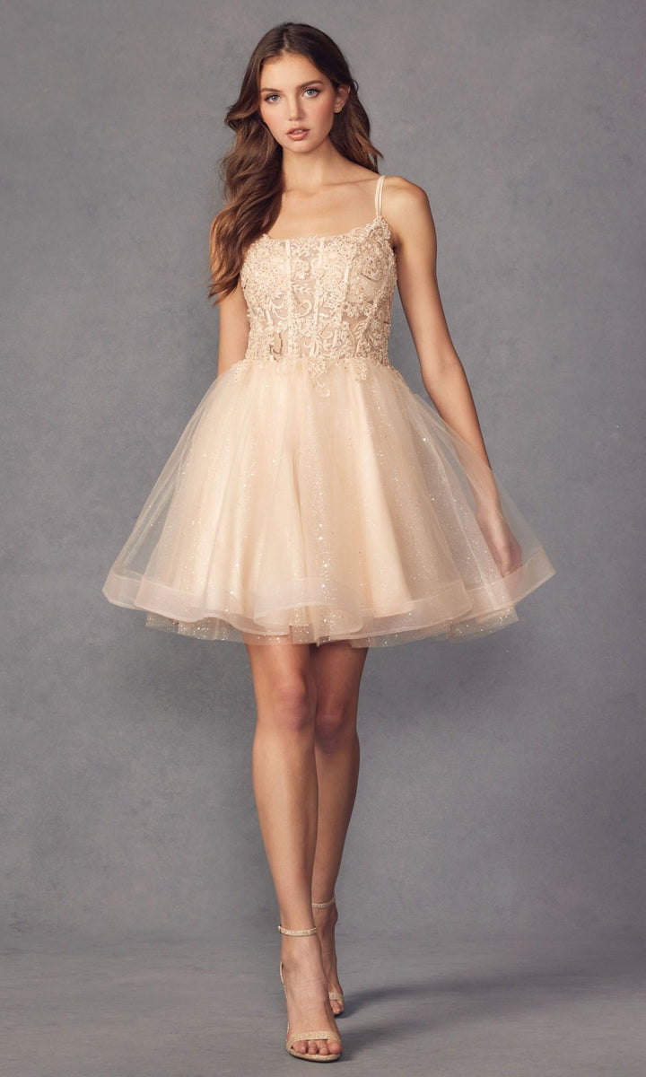 Attractive Champagne Spaghetti Strap Applique Knee Length Formal Dress Attractive Champagne Spaghetti Strap Applique Knee Length Formal Dress