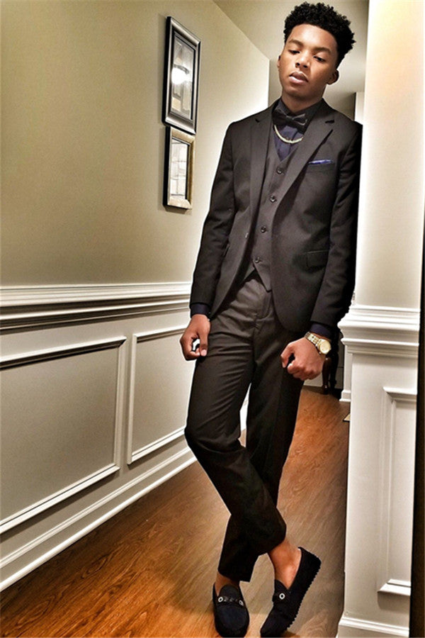 Koscy Stylish Three-Piece Black Classic Party Suit with Notch Lapel