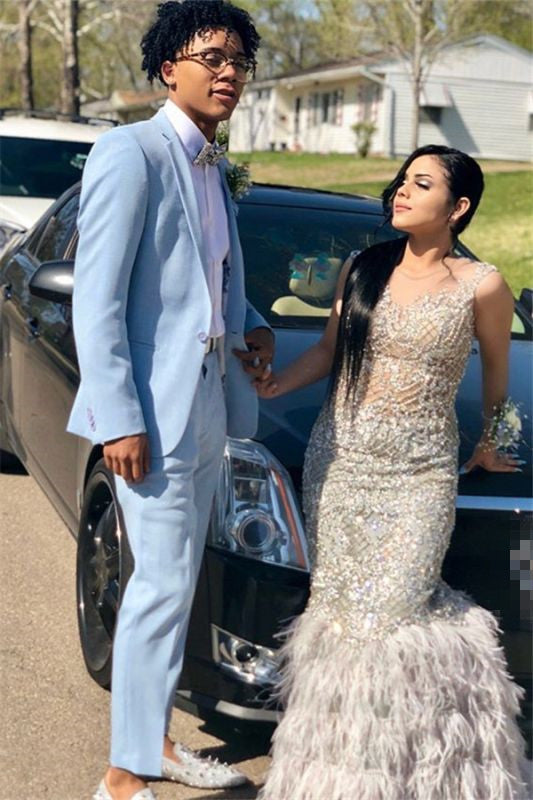 Koscy Stylish Glitter Silver High-Quality Prom Suit for Boy with Sequins, Two Pieces