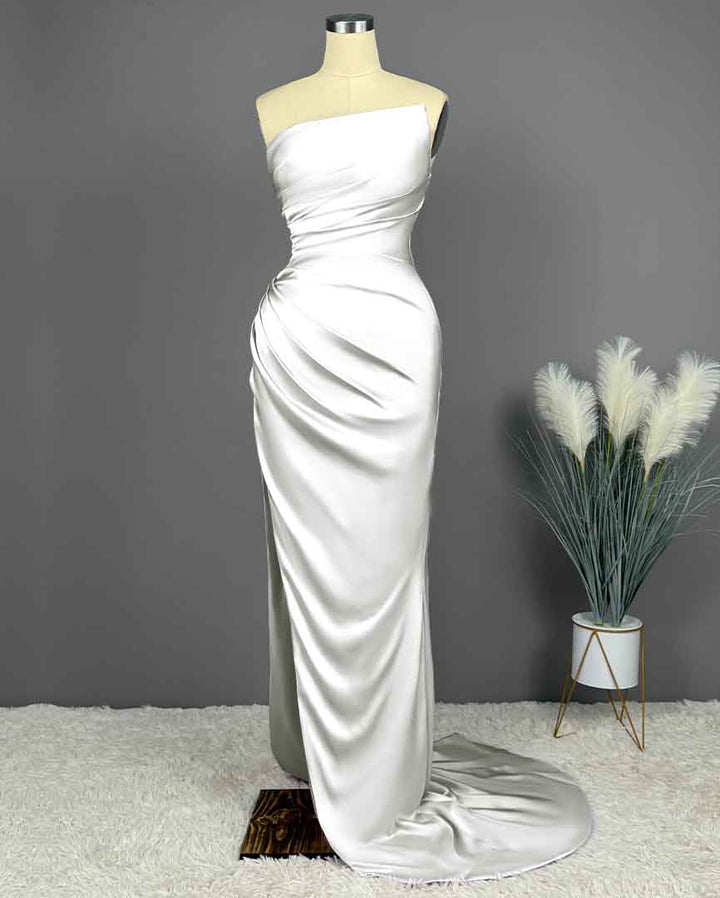 Okdais Prom Dress - Blue Sleeveless Charmeuse with High Slit Pleated